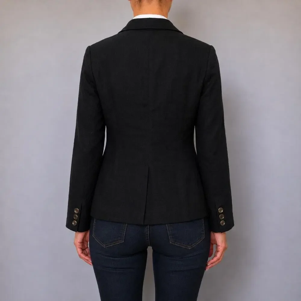 FREE PEOPLE Black Linen Oversized Luxury Boyfriend Tailored Blazer Jacket XS/S/M